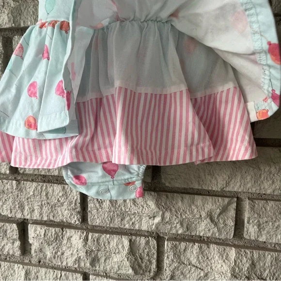 SweetHoney Light Blue Pink Balloon Printed Skirted Bodysuit Size 12 Months